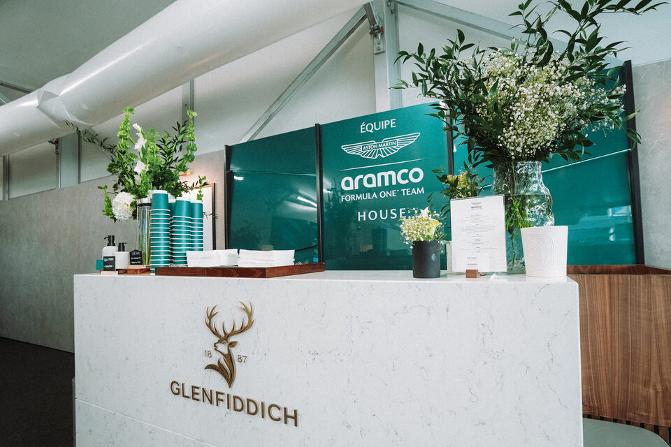 Glenfiddich x Aston Martin F1 team house hospitality